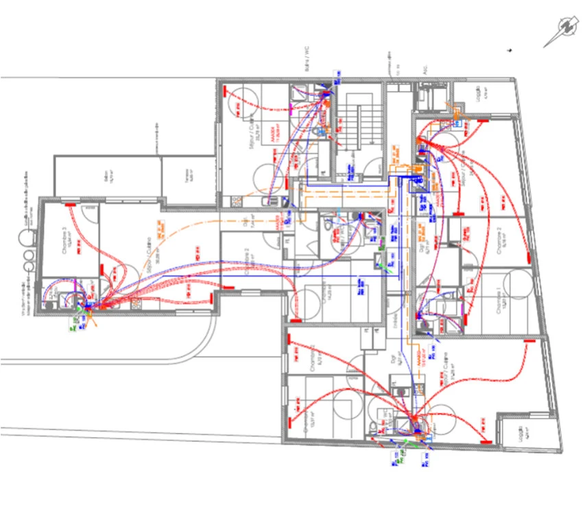 Plan technique CVC-plomberie de l’opération de 20 logements à Arcueil